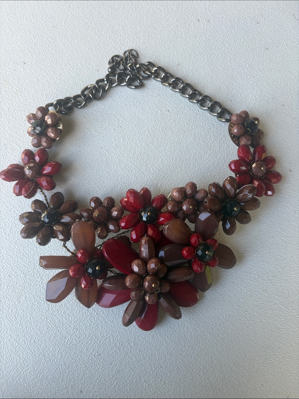Statement Floral Necklace in Red and Brown